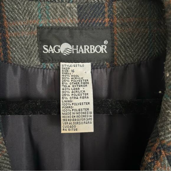 Vintage Wool Blend Sag Harbor Dark Academia Plaid Preppy Oversized Blazer Sz 16 - Picture 5 of 7